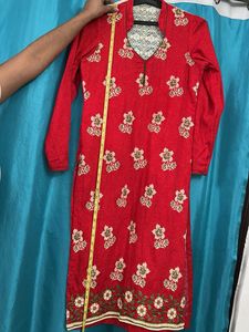 Red Floral Print Kurta
