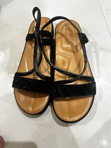 Black Embellished Flat Sandals