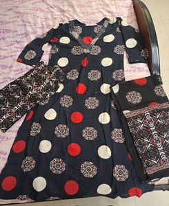 Cotton Ajrakh Print A-line Suit