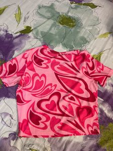 Y2K Aesthetic Pink Heart Print Crop Top