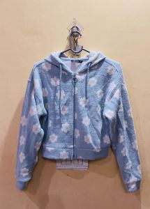 Blue Floral Zip-Up Hoodie