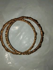 Gold Matte Finish Green And Red Stones Studded Flower Designed Metal Bangles