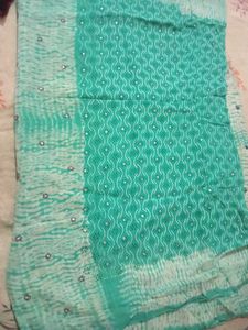 Beautiful Teal Saree with Mirror Work