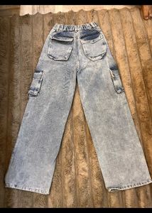 Women's Acid Wash Wide Leg Cargo Jeans