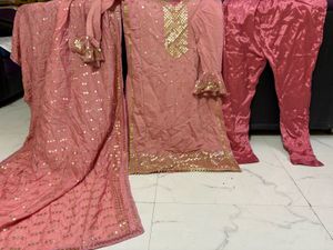 Elegant Pink Sequined Kurta Set with Dupatta