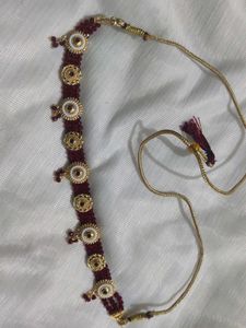 Maroon &amp; Gold Ethnic Necklace