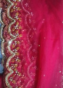 aariwork Fuchsia bridal duppata