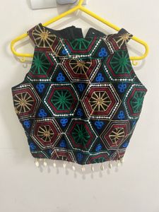 Embroidered Geometric Halter Neck Padded Blouse