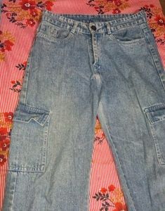 Light Wash Denim Cargo Jeans
