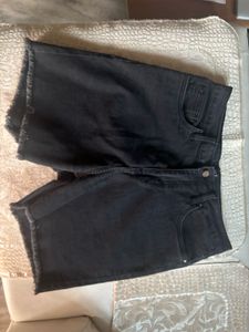 Black Denim Shorts with Frayed Hem