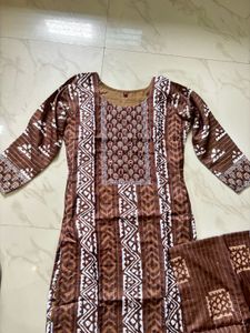 Elegant Brown & White Printed Kurta Set