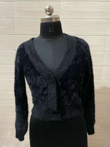 Imported Cozy Black Fuzzy Cardigan
