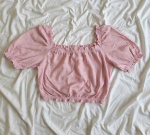 Cute Pink Puff Sleeve Crop Top