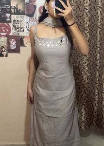 Elegant Grey Kurta Set with Mirror Work