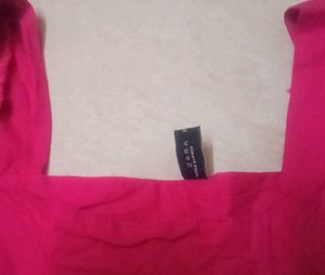 Vibrant Pink Puff Sleeve Tiered Dress