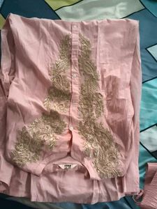 Elegant Pink Embroidered Kurti set with pant and d