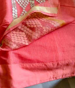Elegant Coral Peach Saree With Stitched Blouse