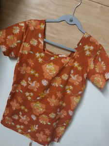 Orange Floral Print short Kurti
