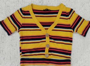 Striped Button-Up Cropped Top
