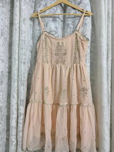 Yousta Light Pink Embellished Tiered Dress
