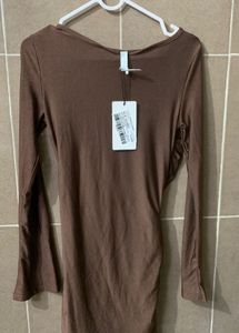 Chic Brown Ruched Bodycon Dress
