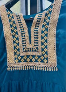 Teal Embellished Tiered Gown