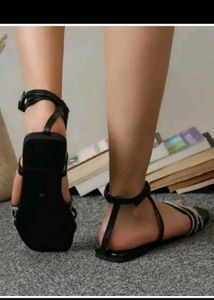 Sparkling Black Ankle Strap Sandals