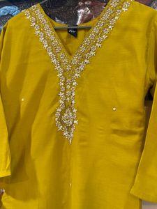 size S to XL Yellow Embroidered Kurta with Dupatta