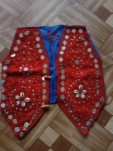 Blue &amp; Red Jacket Dhoti Cap Set