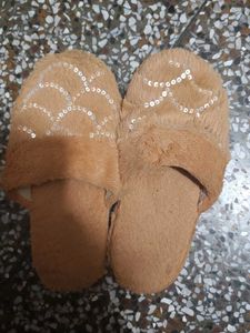 Cozy Sequined Brown Slippers