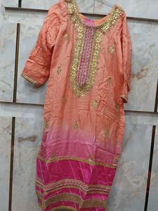 Peach & Pink Embroidered Kurti