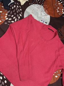 Pink Lace-Up Knit Sweater