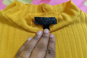 Mustard Yellow Ribbed Mock Neck Top