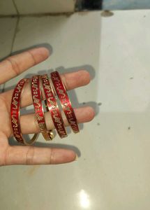 Red &amp; Gold Elephant Bangle Set