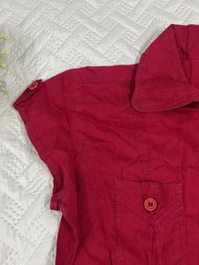 Chic Maroon Short-Sleeve Belted Dress