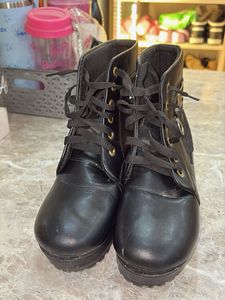 Black Lace-Up Platform Boots