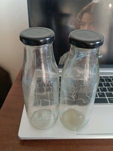 Set Of Two Clear Glass Bottles