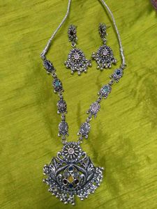 Heavy Oxidised Silver Necklace and Earrings Set