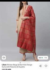 Elegant Beige Kurta Set with Red Dupatta