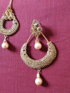 Elegant Pearl &amp; Crystal Hoop Earrings n mang tika