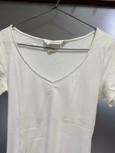 White V-Neck Ruched T-Shirt