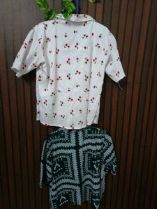 Cute Cherry Print Button-Up Shirt pack of 2 💯