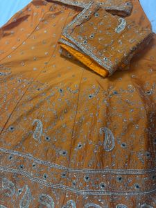 Dabka Embroidery Orange Lehenga Choli Set