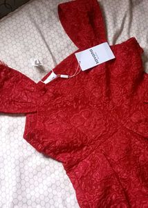 Red Textured Off-Shoulder Dress