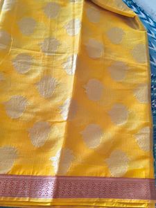 Yellow &amp; rust orange kota doriya saree