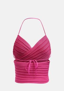 Hot Pink Ruched Halter Top