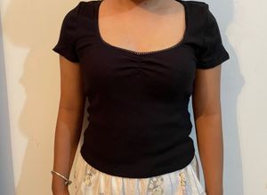 Black Ribbed Square Neck Top