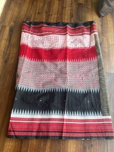 BLACK RED & WHITE COTTON SAREE