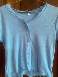Baby Blue Button-Up Crop Top