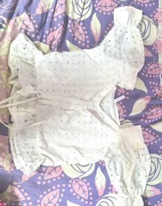 Eyelet Puff Sleeve Crop Top